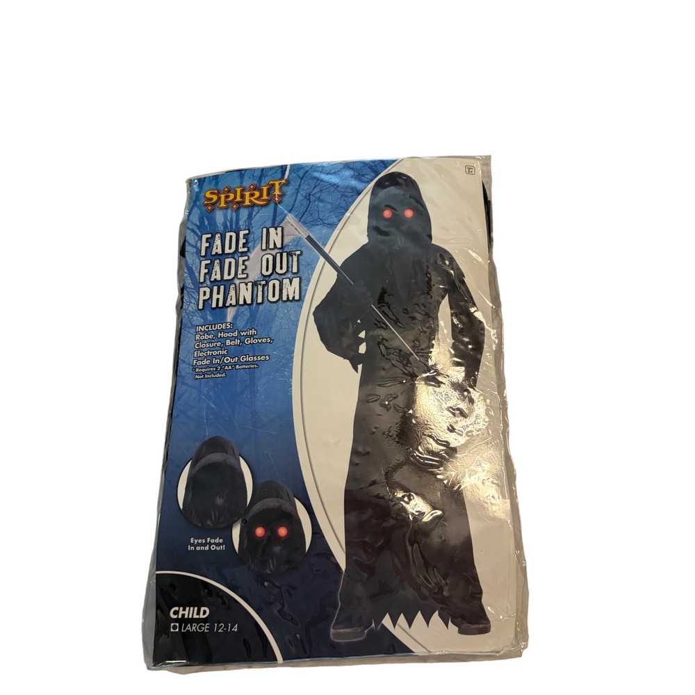 Spirit Halloween Phantom Costume Fade In Out Red Eyes Black Child Large 12-14